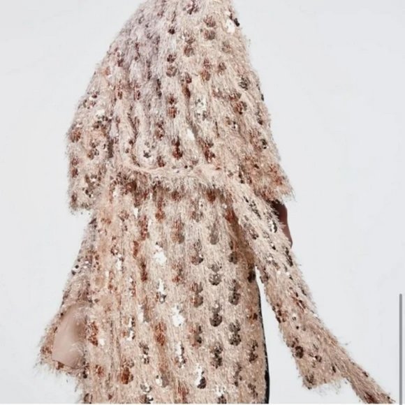 ZARA FRINGE SEQUIN ROBE KIMONO LONG JACKET COAT - Picture 6 of 8